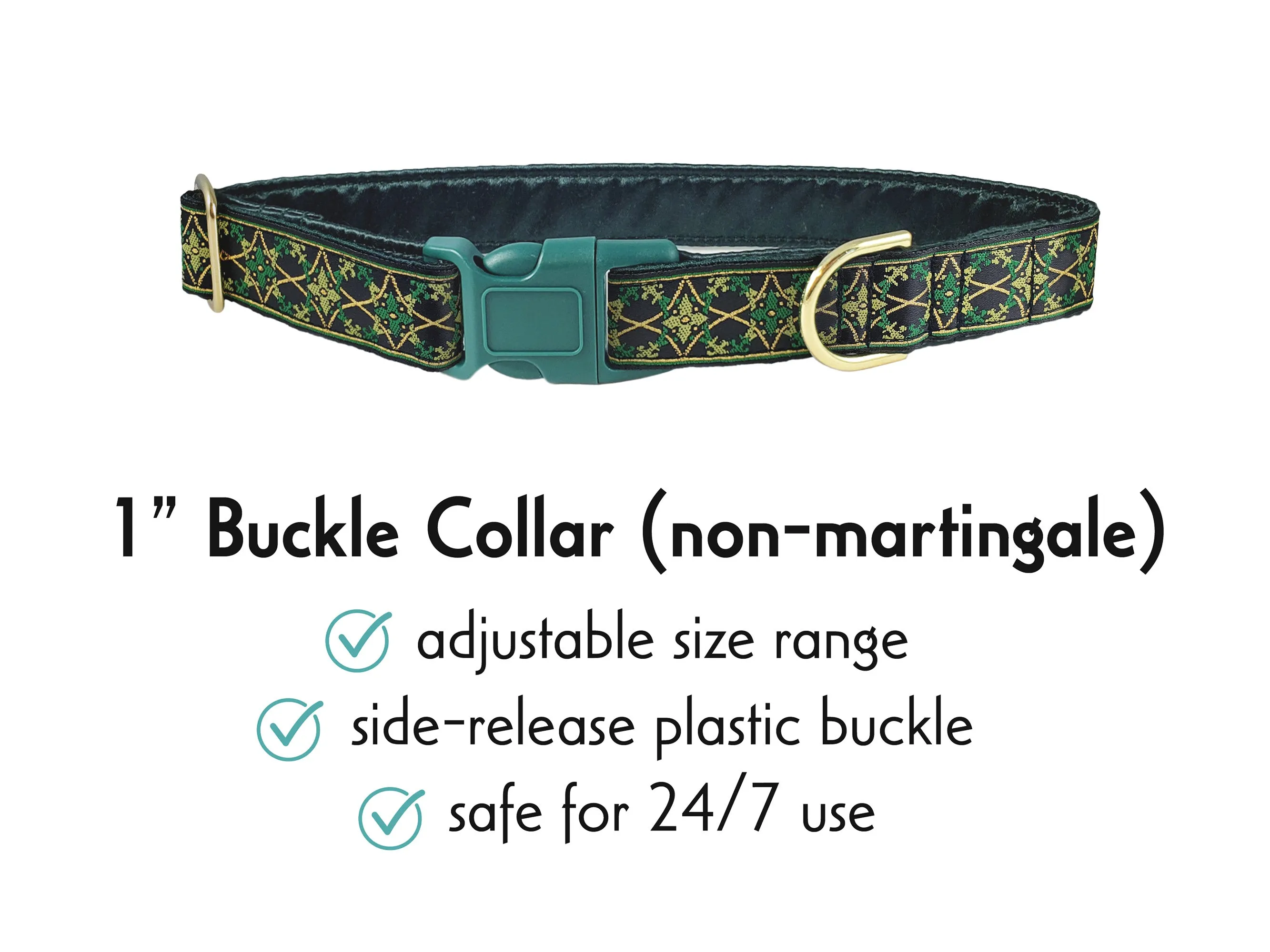 Exeter in Green & Gold - Martingale or Buckle Dog Collar - 1" Width