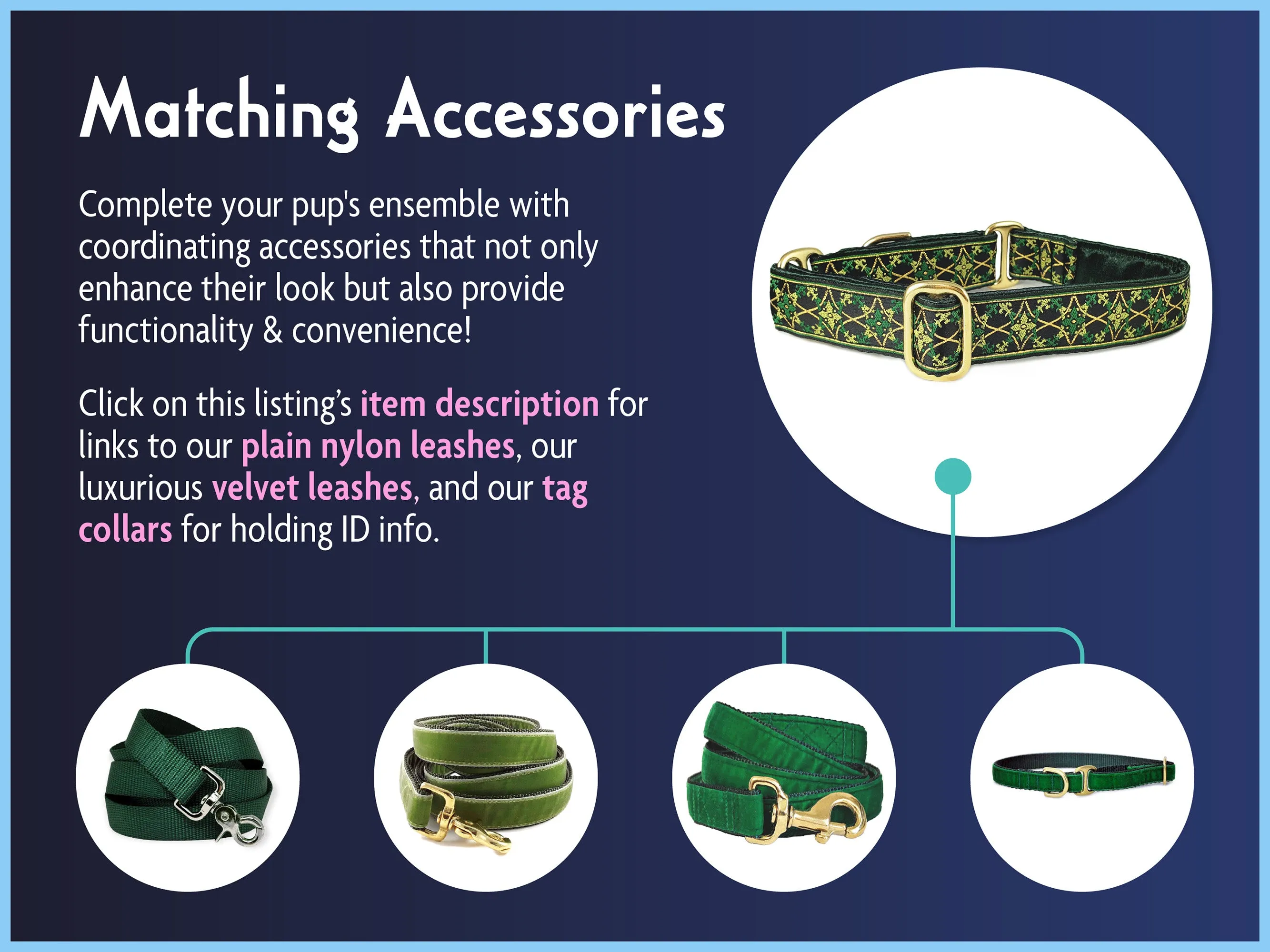Exeter in Green & Gold - Martingale or Buckle Dog Collar - 1" Width