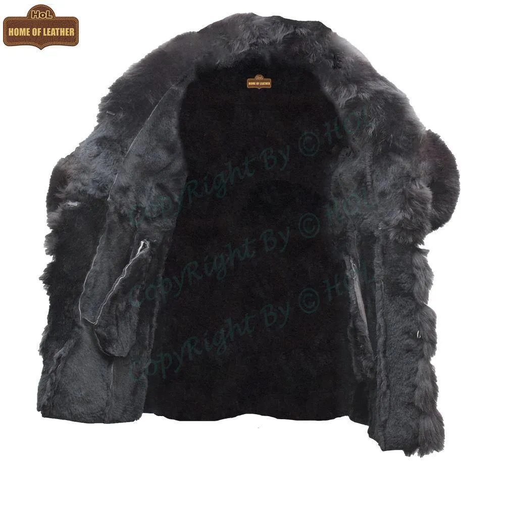 F001 HoL Brand Women's Real Black Suede Leather Coat