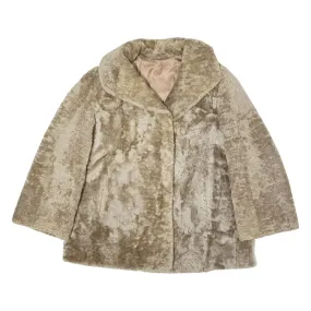 Faux Fur Hook Closure Womens Overcoat Coat Beige L