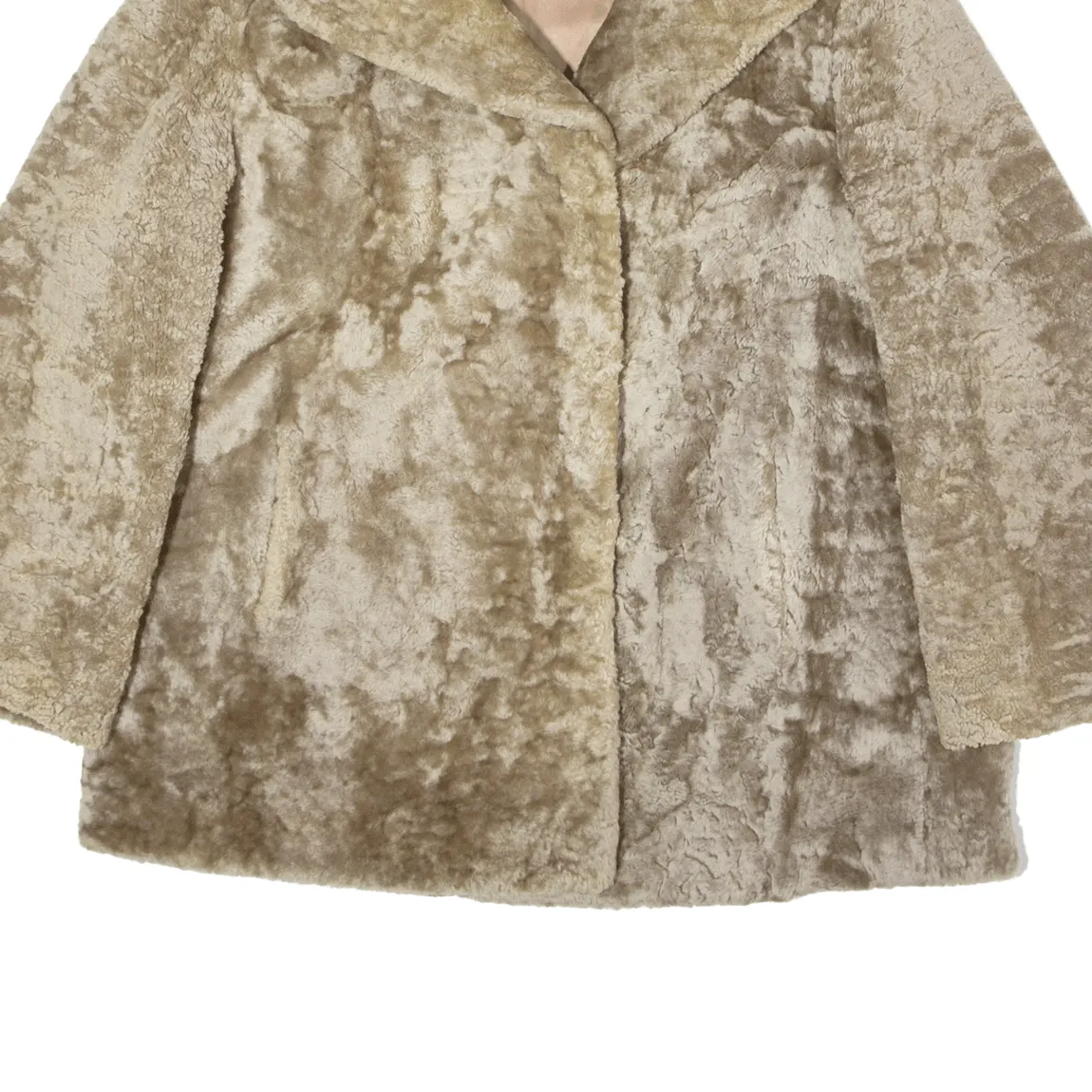 Faux Fur Hook Closure Womens Overcoat Coat Beige L