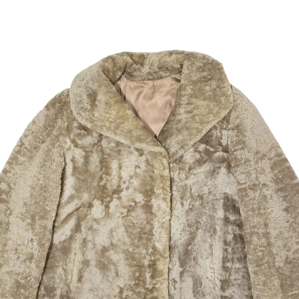 Faux Fur Hook Closure Womens Overcoat Coat Beige L