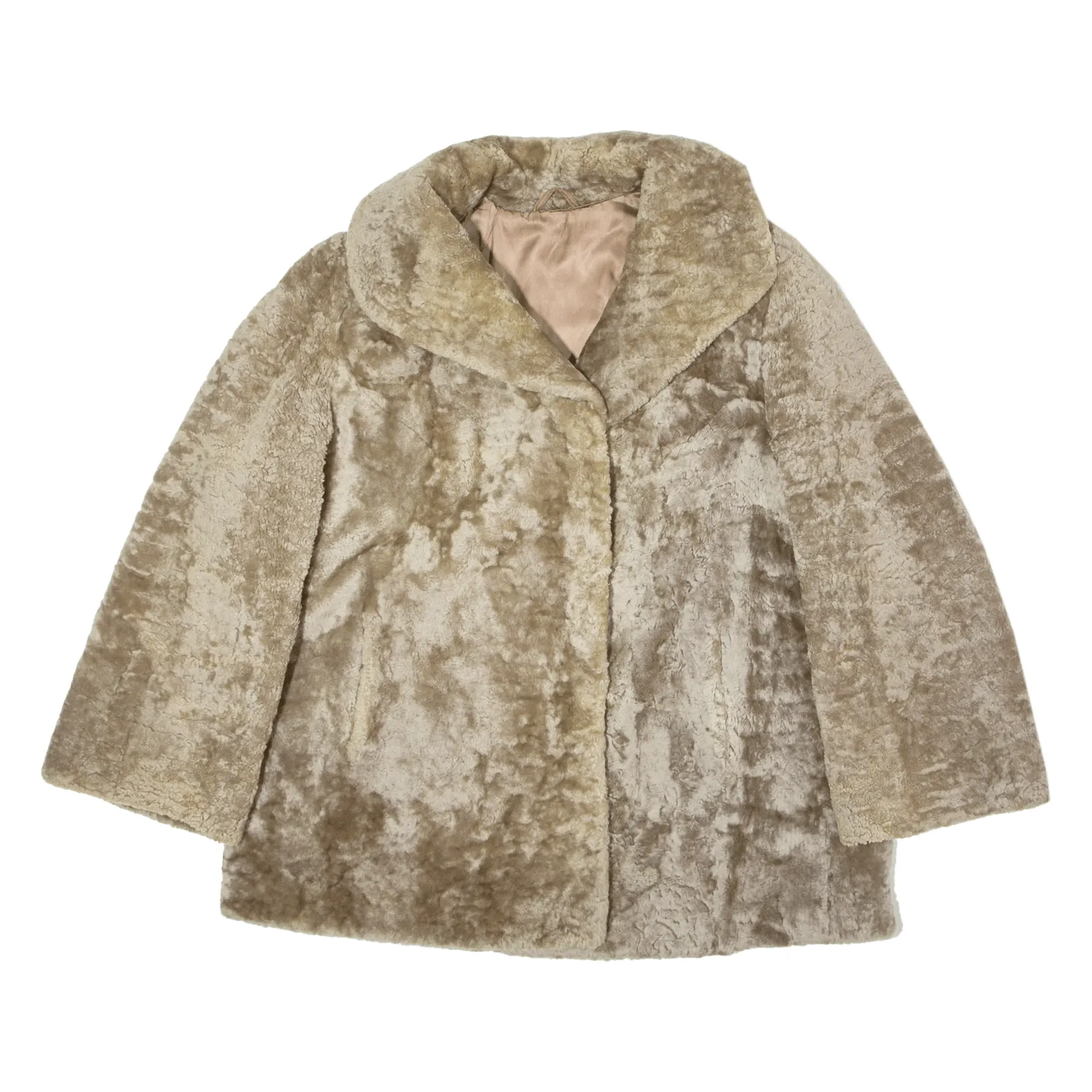 Faux Fur Hook Closure Womens Overcoat Coat Beige L