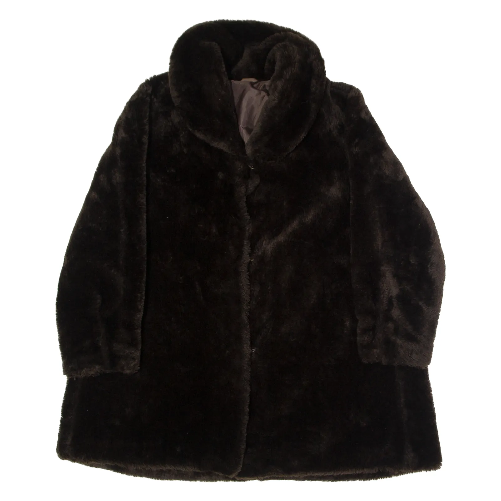 Faux Fur Womens Overcoat Coat Brown 90s UK 12