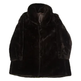 Faux Fur Womens Overcoat Coat Brown 90s UK 12