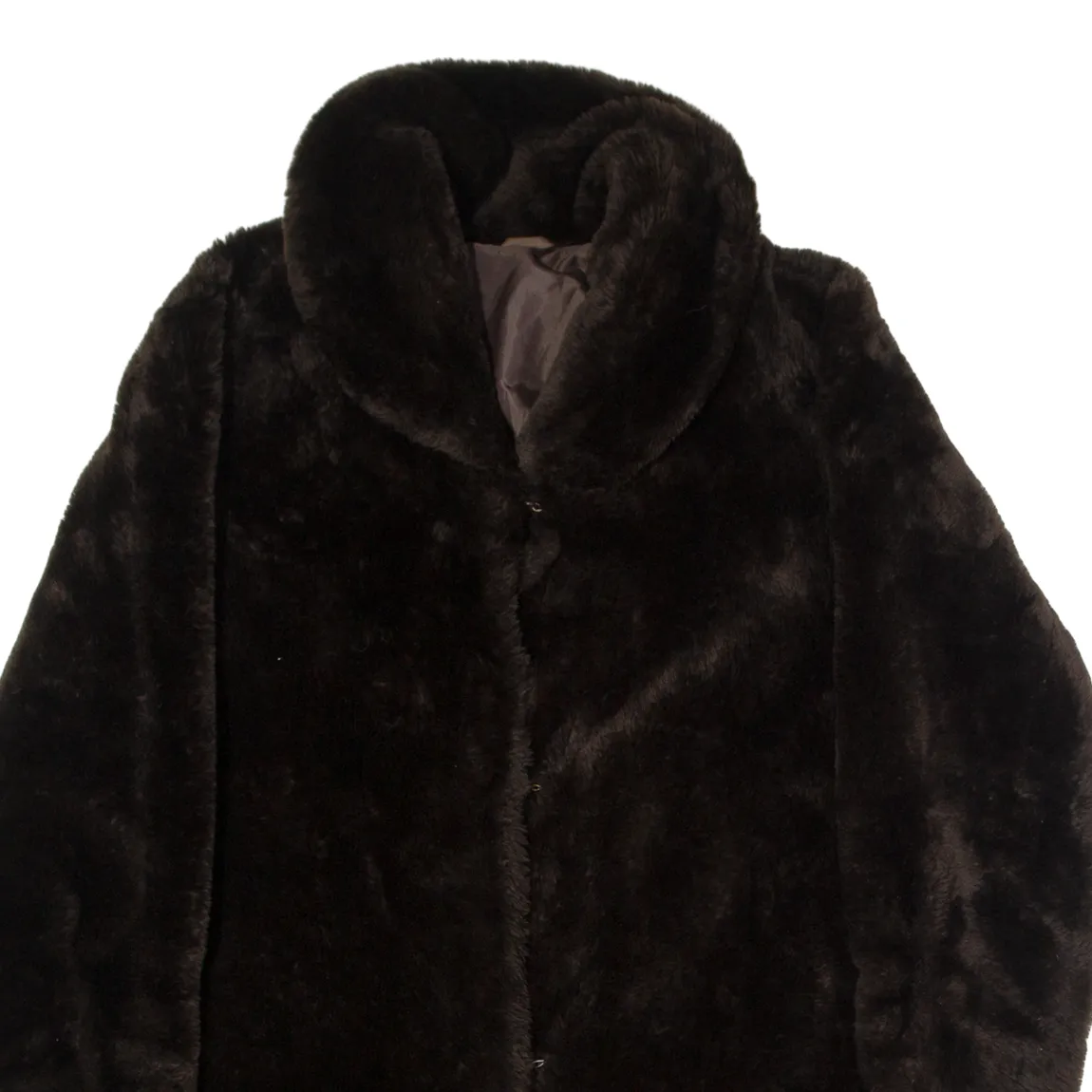 Faux Fur Womens Overcoat Coat Brown 90s UK 12