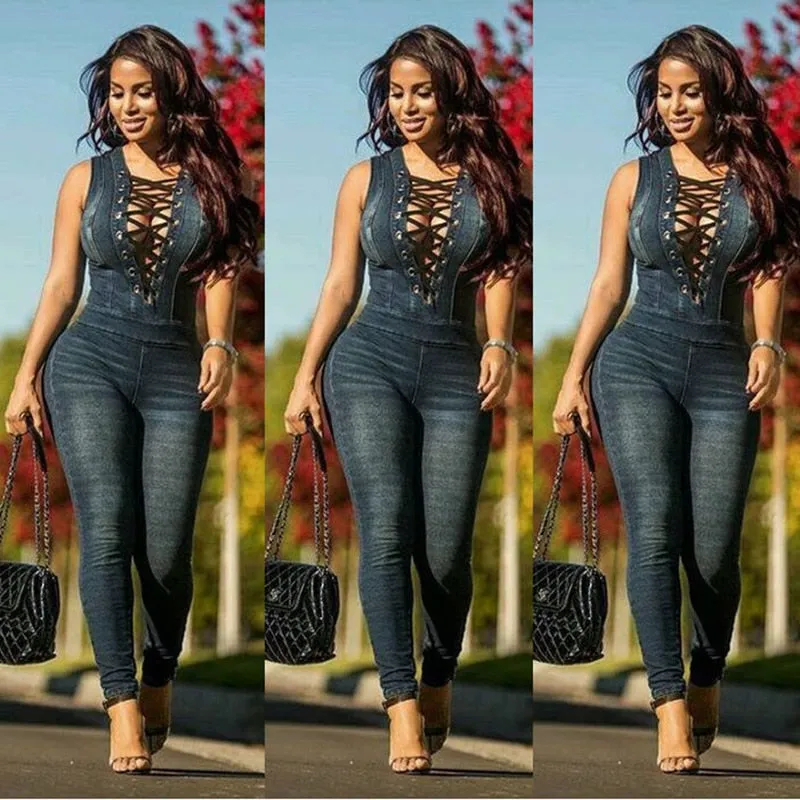 Front Lace-Up Jumpsuit