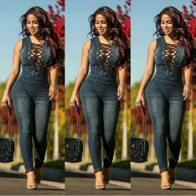 Front Lace-Up Jumpsuit