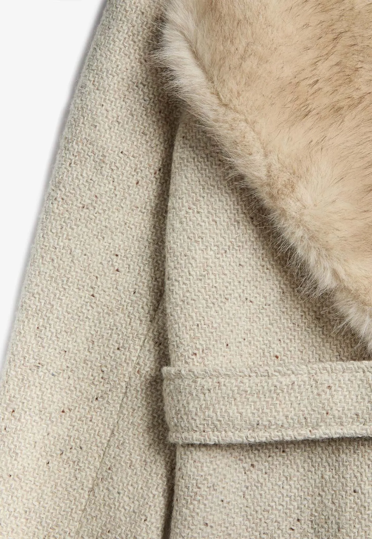 Fur-Collar Belted Wool Coat