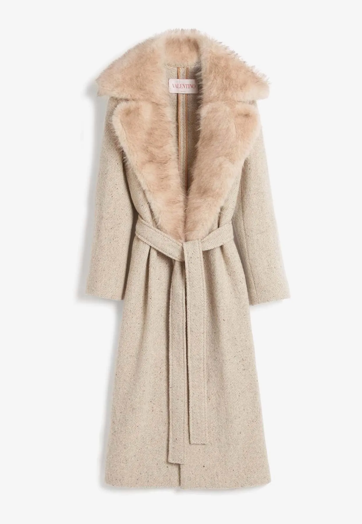 Fur-Collar Belted Wool Coat