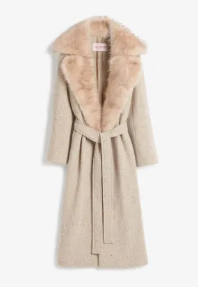Fur-Collar Belted Wool Coat