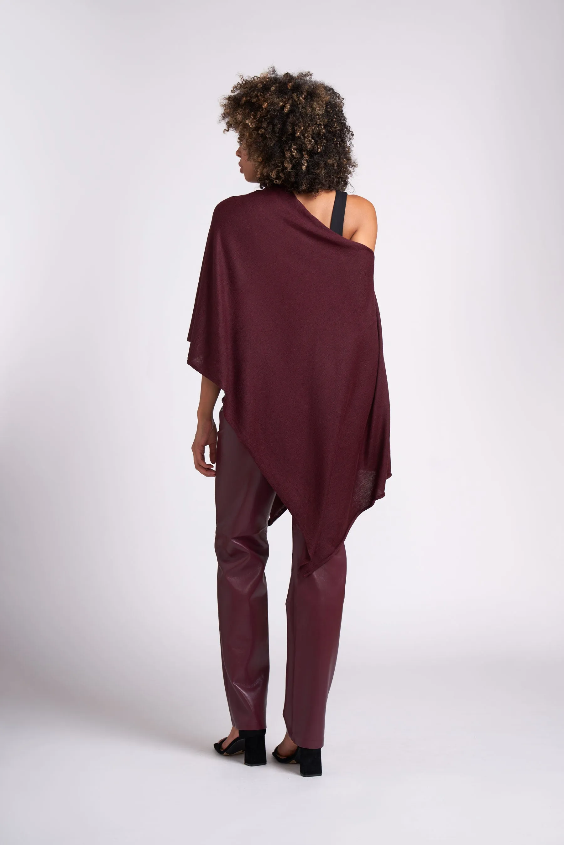 Garnet Red Eva Lightweight Knit Poncho