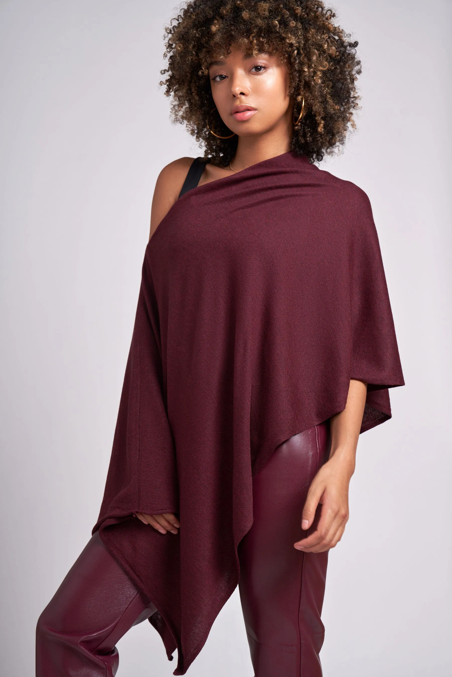 Garnet Red Eva Lightweight Knit Poncho