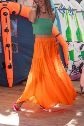 GNS Woman Orange Pocketed Elastic Waist Layered Voile Skirt BST700-3574 - Cwmbran