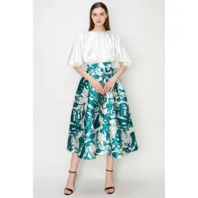 Grace Skirt in Teal & White