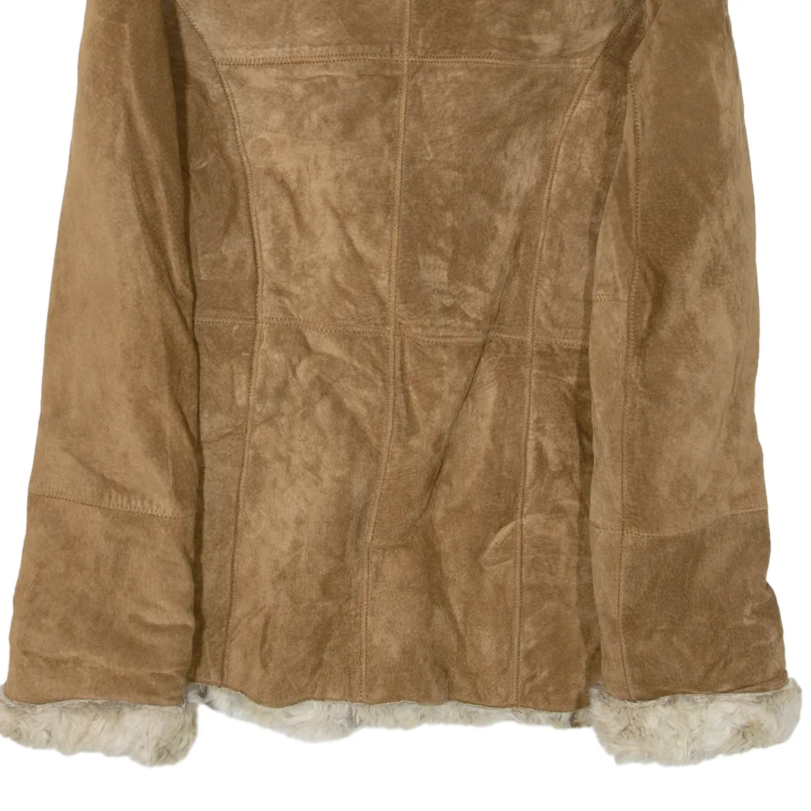 H&M Shearling Womens Overcoat Coat Brown Leather Suede S