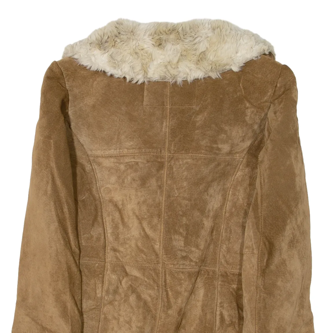 H&M Shearling Womens Overcoat Coat Brown Leather Suede S