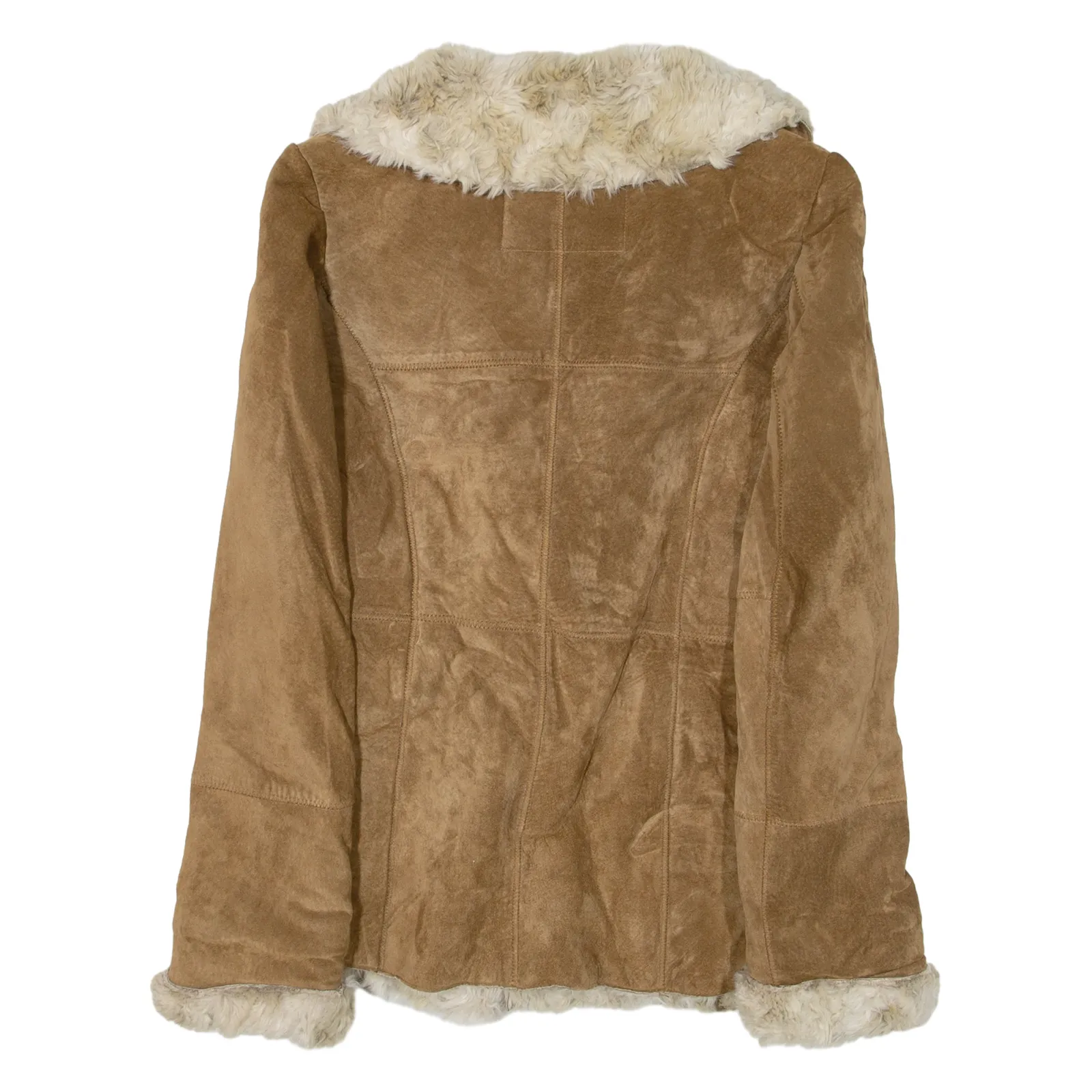 H&M Shearling Womens Overcoat Coat Brown Leather Suede S
