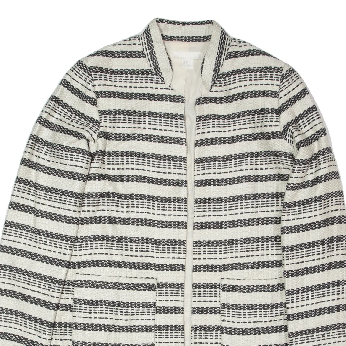 H&M Womens Overcoat Jacket Cream Striped M
