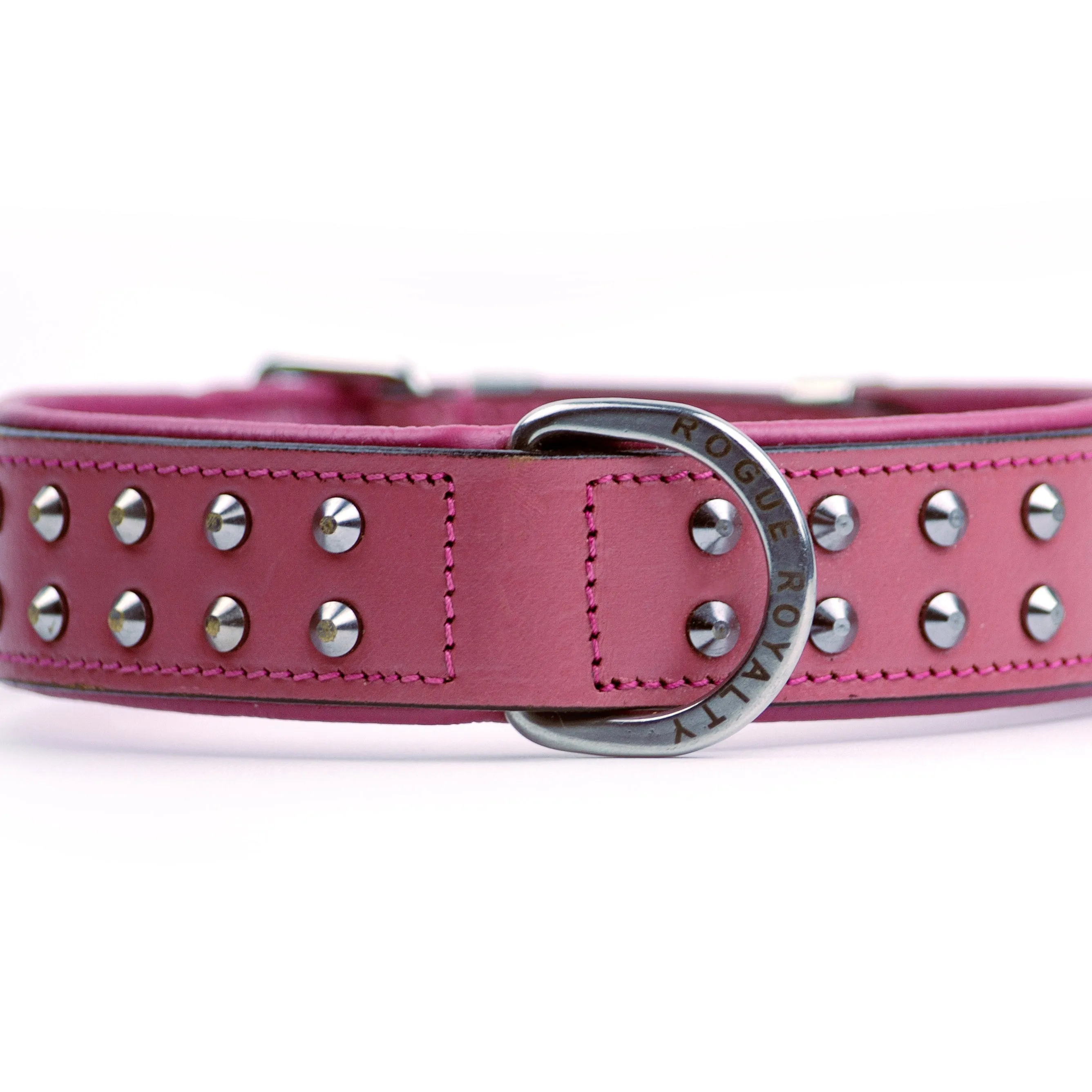 Hand Made Leather Dog Collar- RuffNeck Pink & Chrome (Regular Fit)