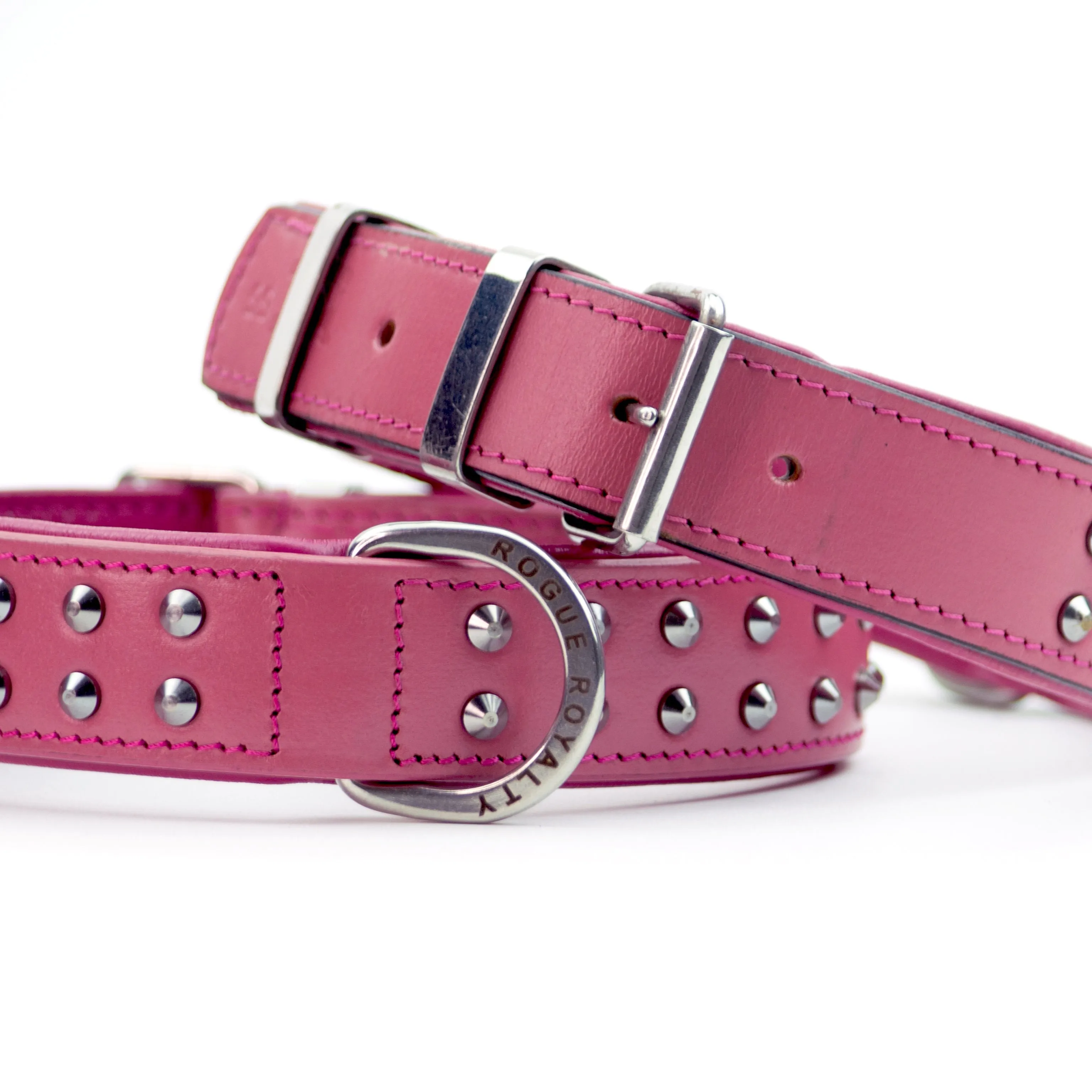 Hand Made Leather Dog Collar- RuffNeck Pink & Chrome (Regular Fit)