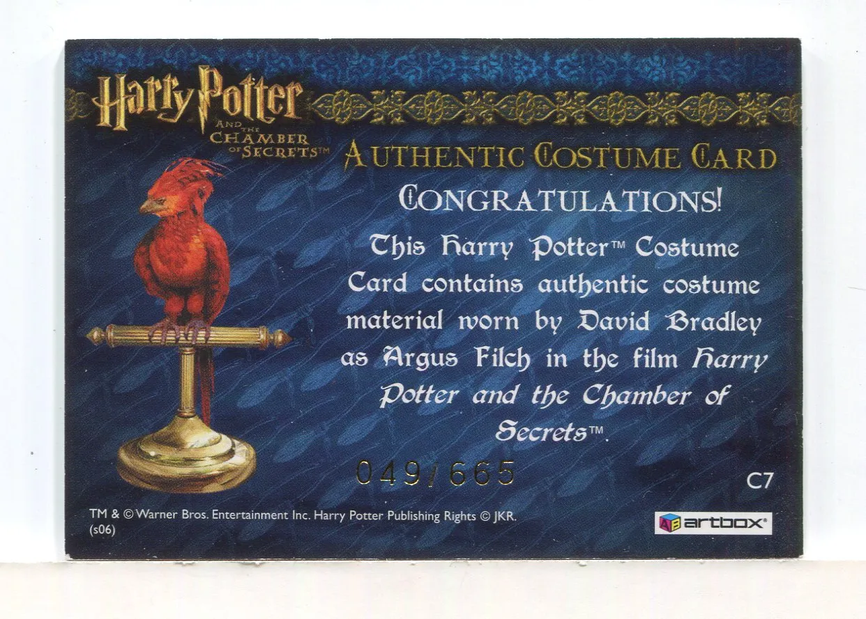 Harry Potter Chamber Secrets Argus Filch's Overcoat Costume Card HP C7 #049/665