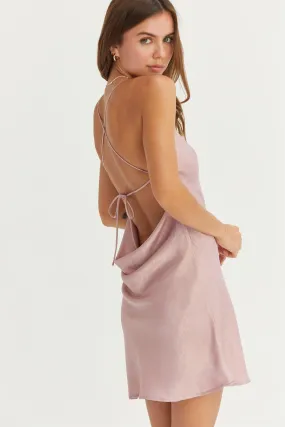 HF24G041-METALLIC CROSS-BACK SATIN SLIP MINI DRESS