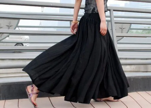High Waisted Soft Linen Full Pleated Skirt with Pockets MM67#