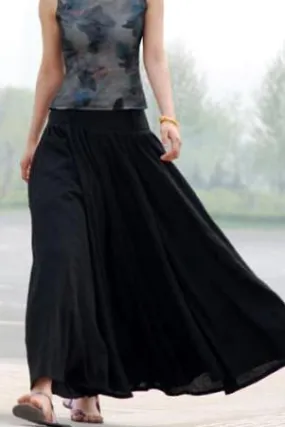 High Waisted Soft Linen Full Pleated Skirt with Pockets MM67#