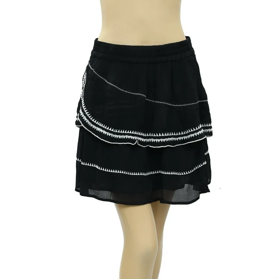IRO Oviane Layered Embroidered Gauze Mini Skirt