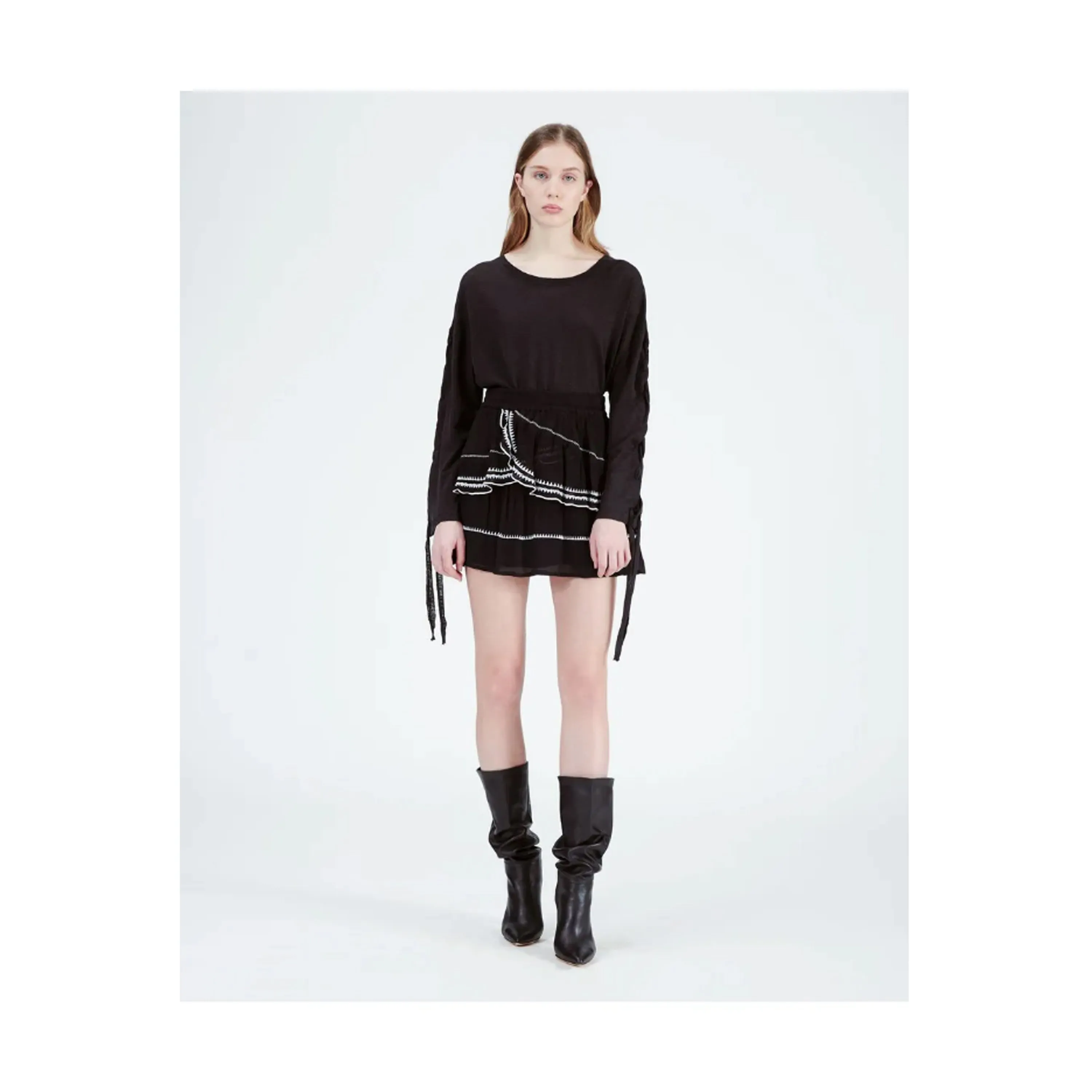 IRO Oviane Layered Embroidered Gauze Mini Skirt