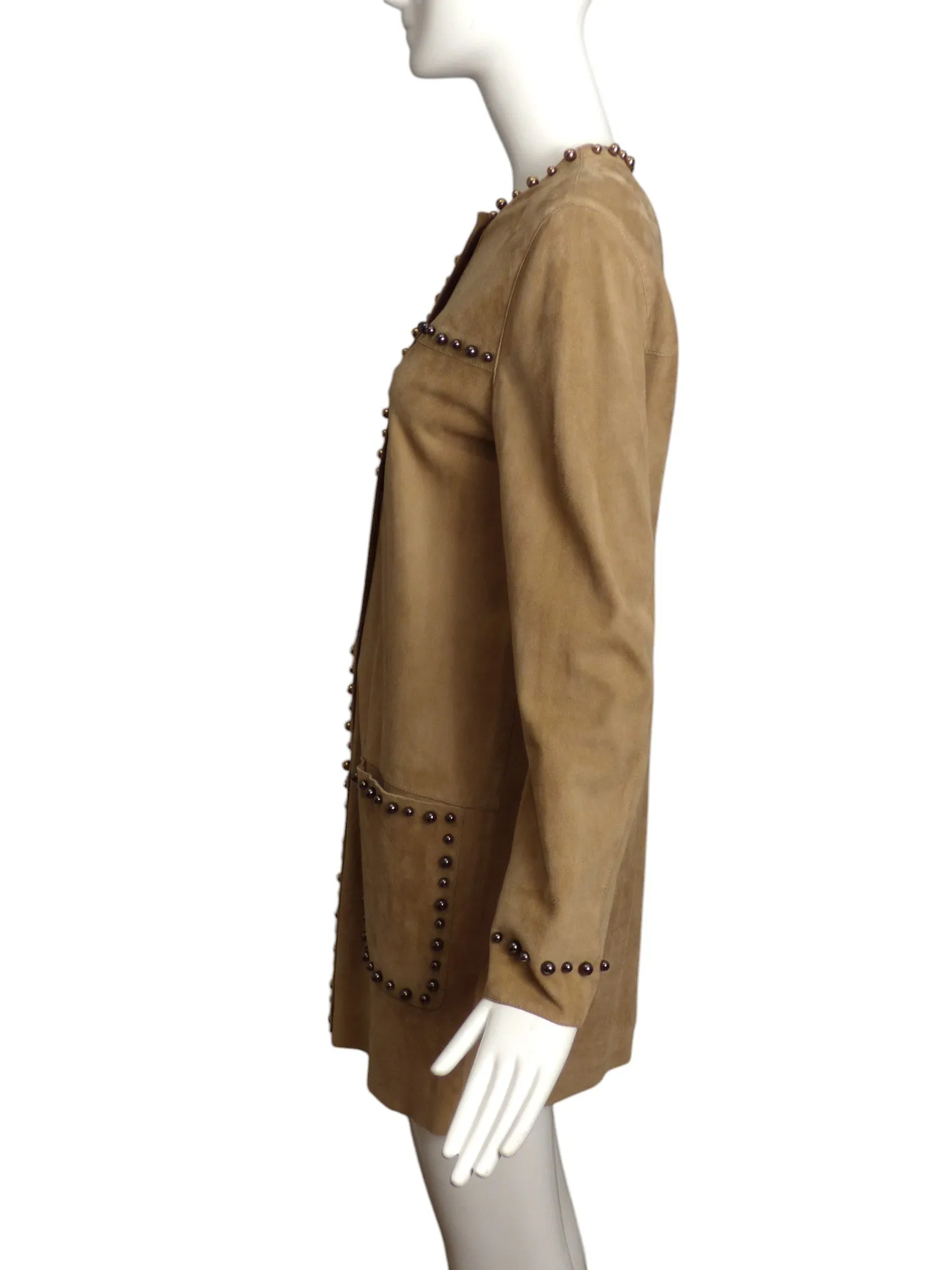 LANVIN- 2015 Brown Studded Suede Coat, Size 6