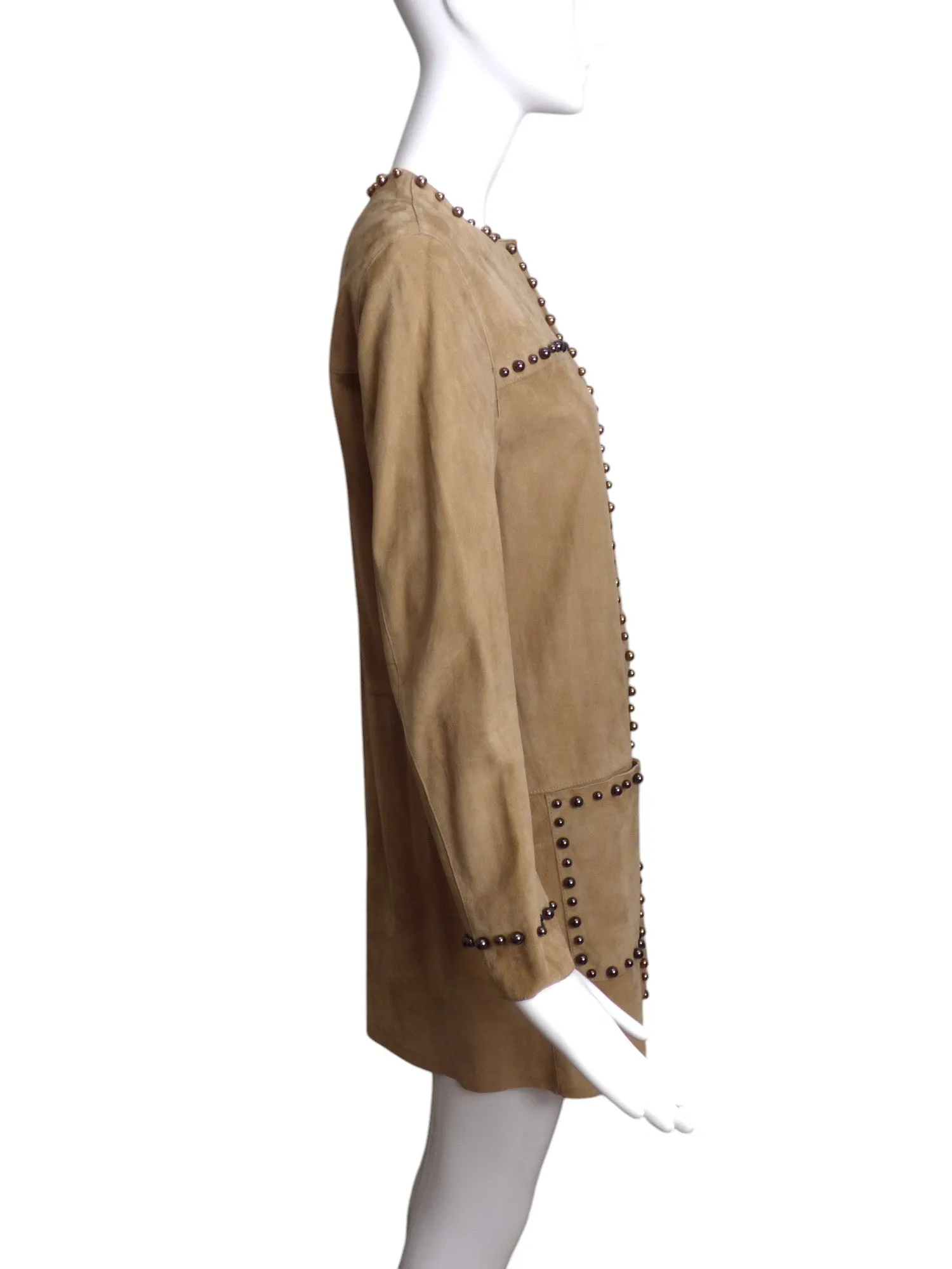 LANVIN- 2015 Brown Studded Suede Coat, Size 6