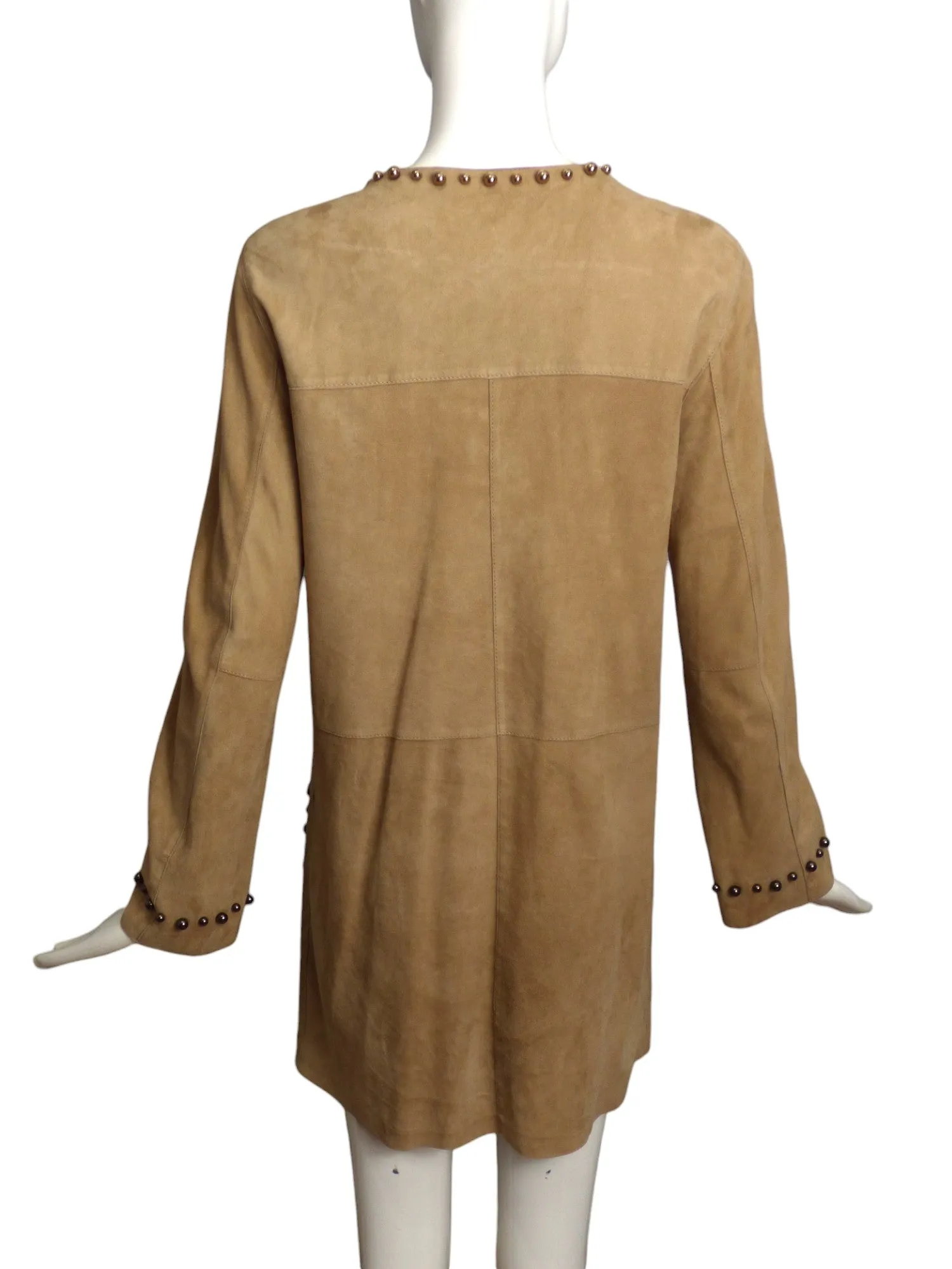 LANVIN- 2015 Brown Studded Suede Coat, Size 6
