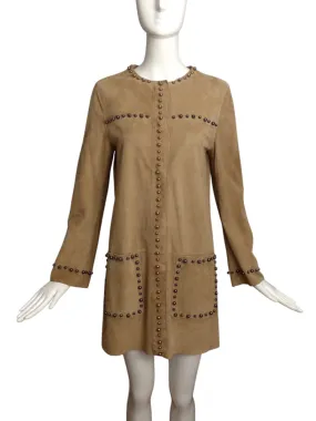 LANVIN- 2015 Brown Studded Suede Coat, Size 6