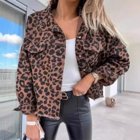 Lauren – Leopard Print Denim Jacket with Lapel