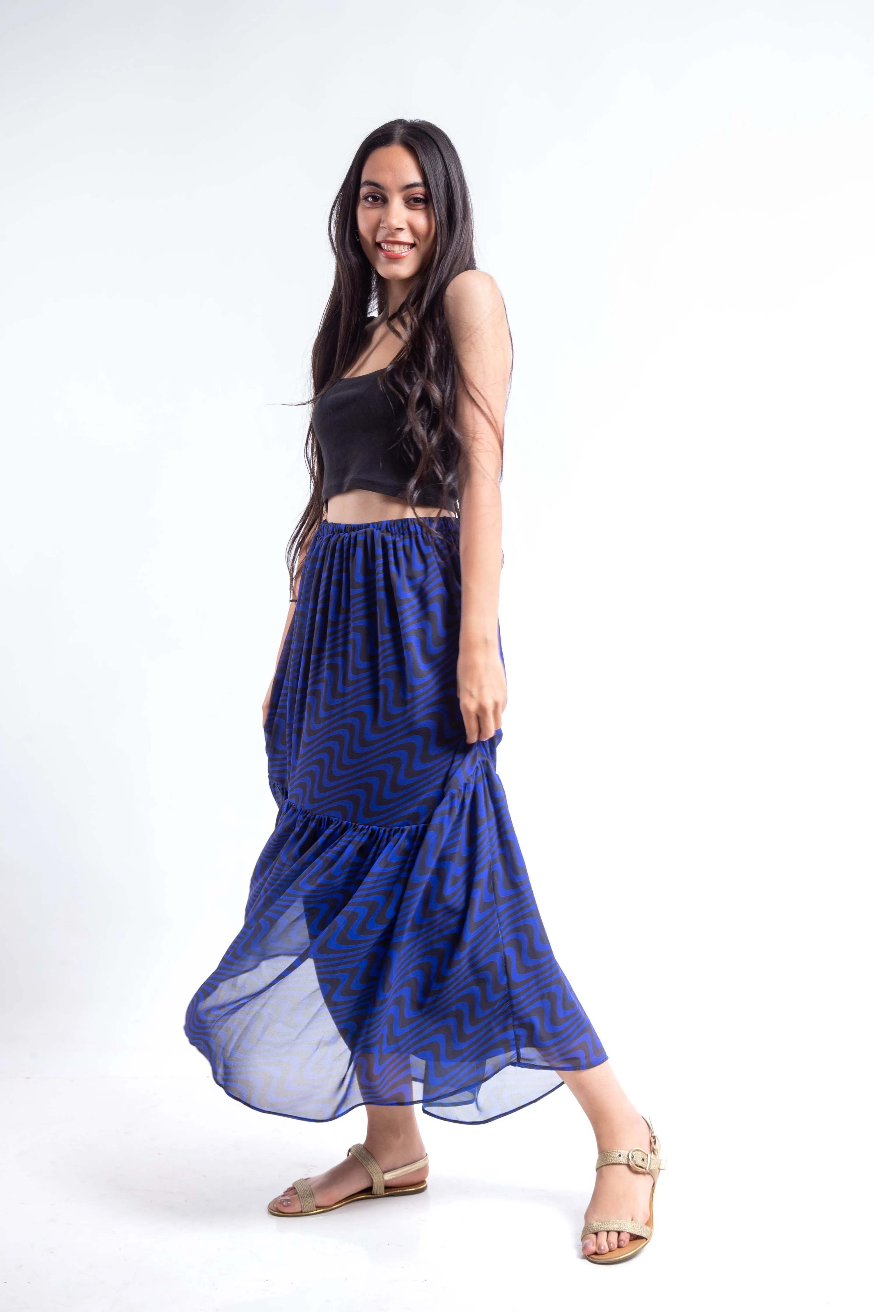 Layered swirl chiffon Skirt - blue