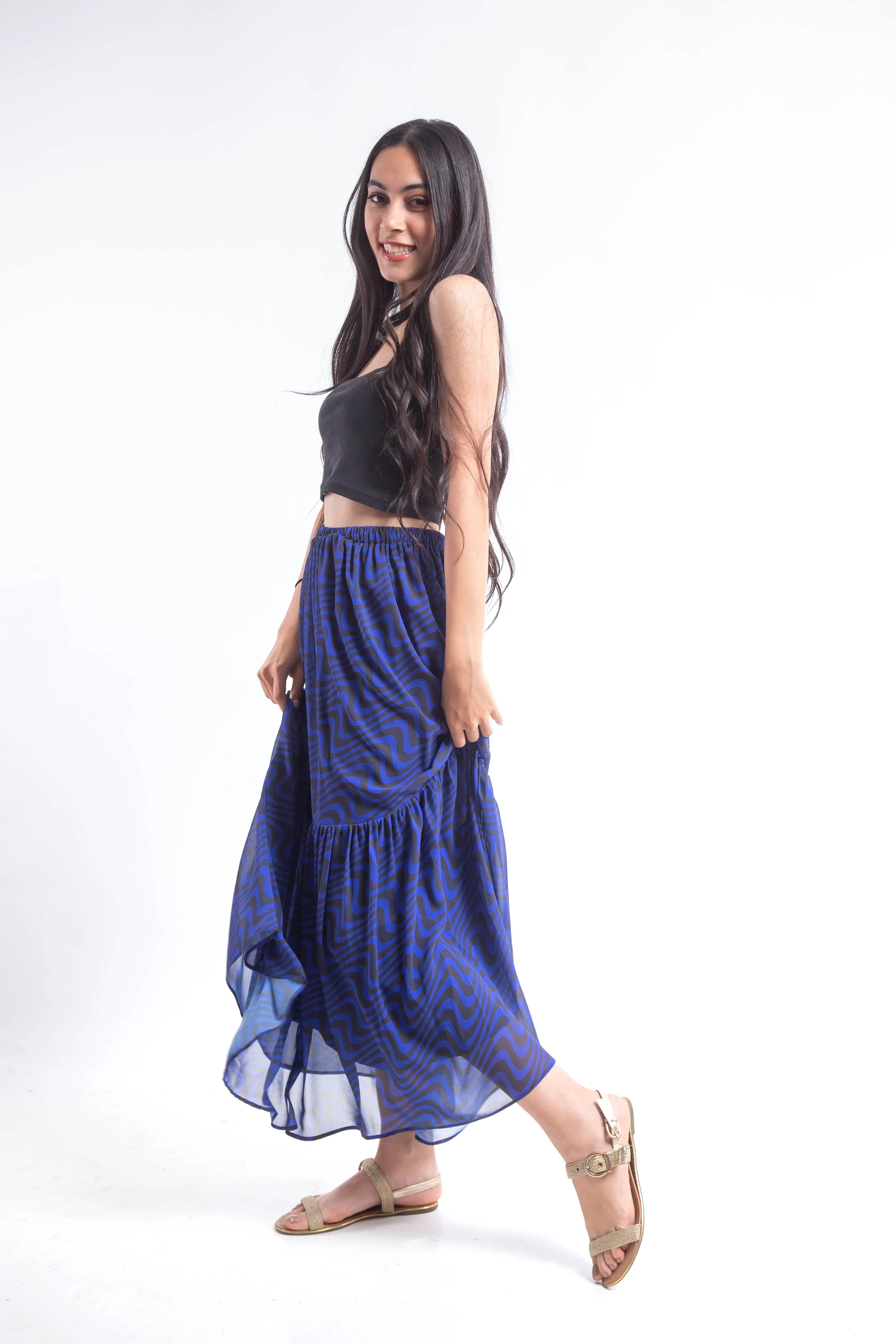 Layered swirl chiffon Skirt - blue