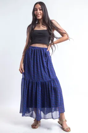 Layered swirl chiffon Skirt - blue