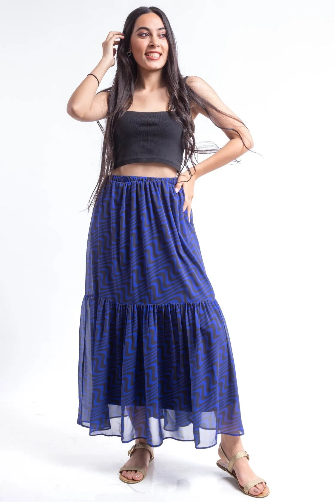 Layered swirl chiffon Skirt - blue