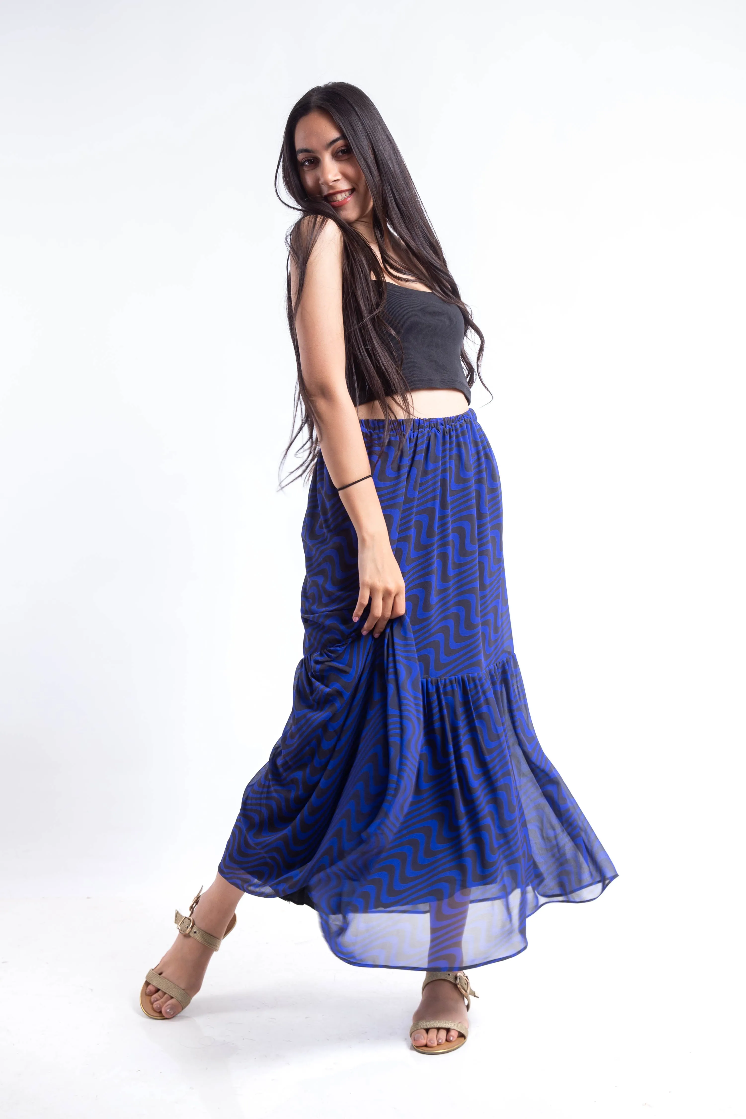 Layered swirl chiffon Skirt - blue