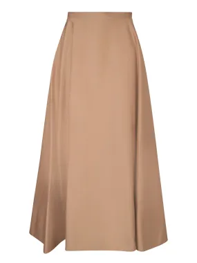 Leather Brown Midi Flare Skirt