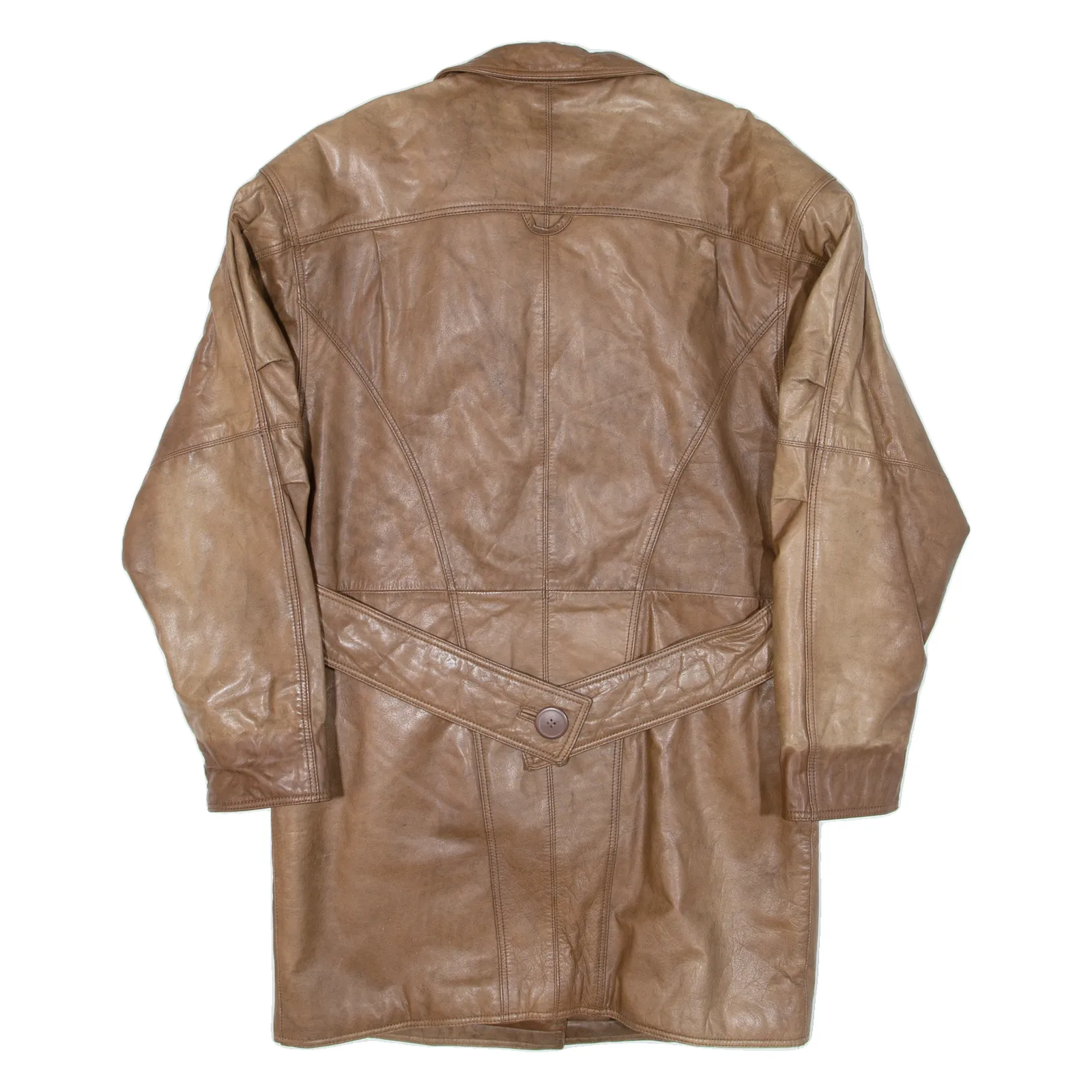 Leather Look Quilted Lined Womens Overcoat Coat Brown M
