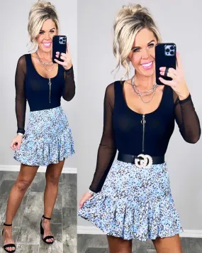 Leopard Print Ruffled Skort - Blue