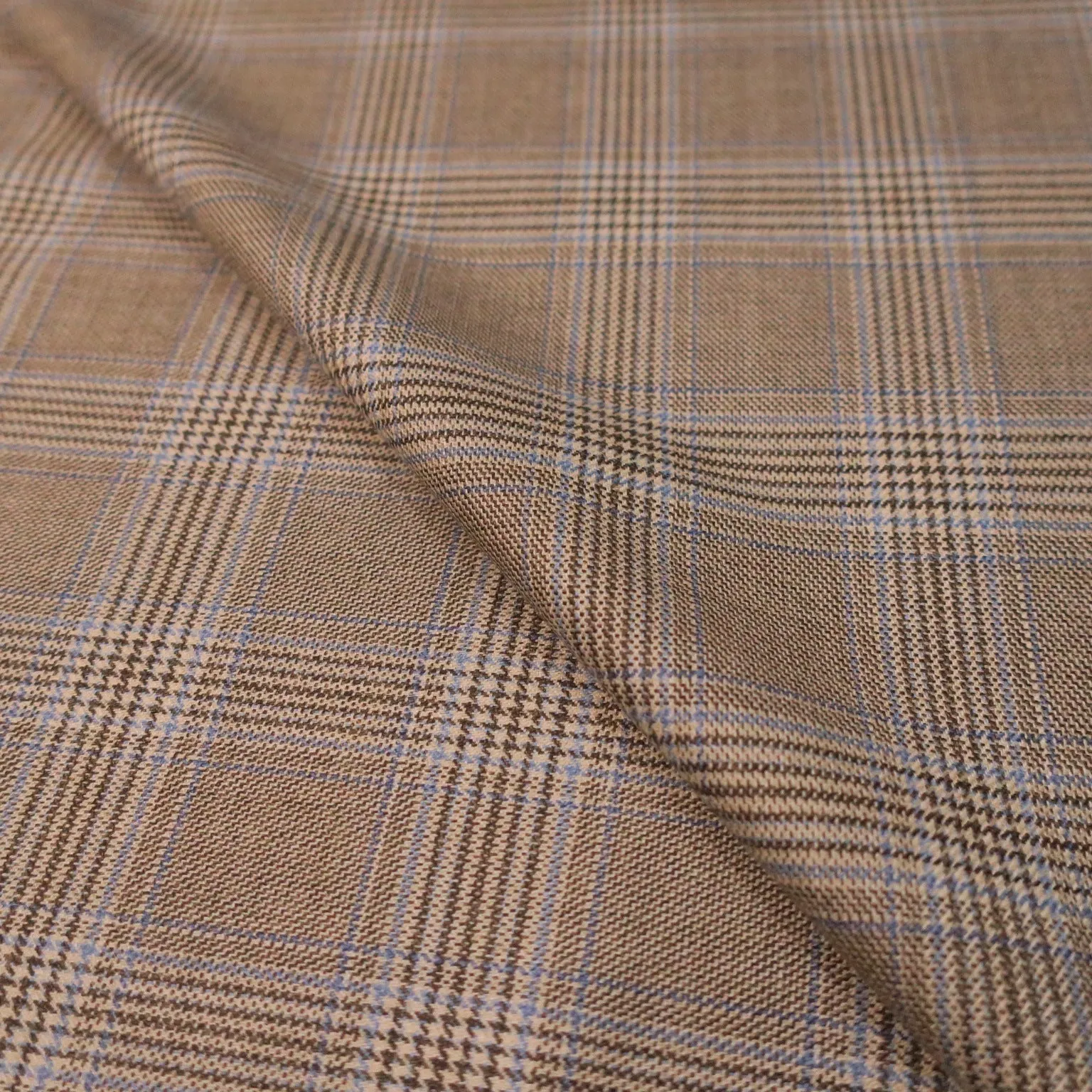 Light Brown Tartan Loro Piana Super 120's Extrafine Merino Wool Fabric