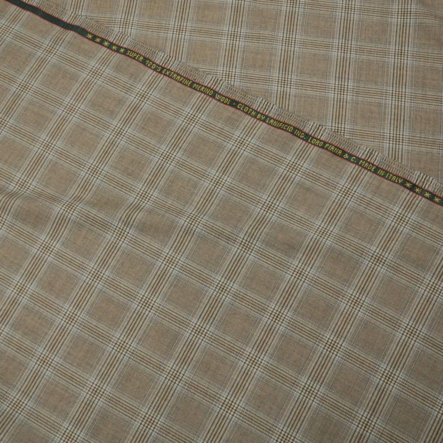 Light Brown Tartan Loro Piana Super 120's Extrafine Merino Wool Fabric