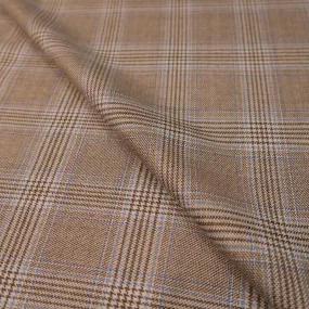 Light Brown Tartan Loro Piana Super 120's Extrafine Merino Wool Fabric