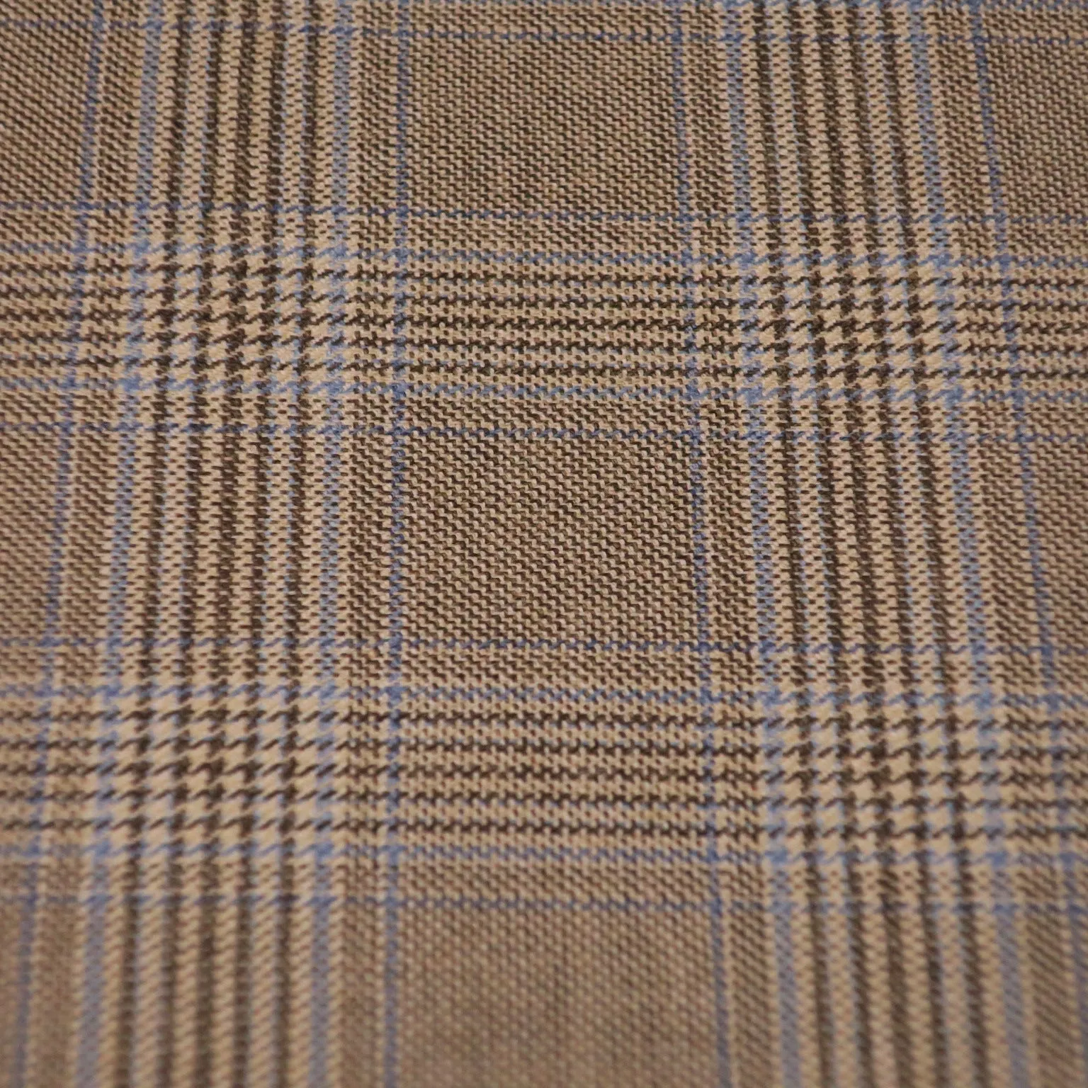 Light Brown Tartan Loro Piana Super 120's Extrafine Merino Wool Fabric