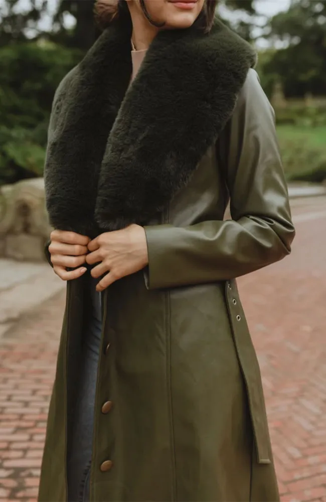 Liv Leather Coat Fur Collar