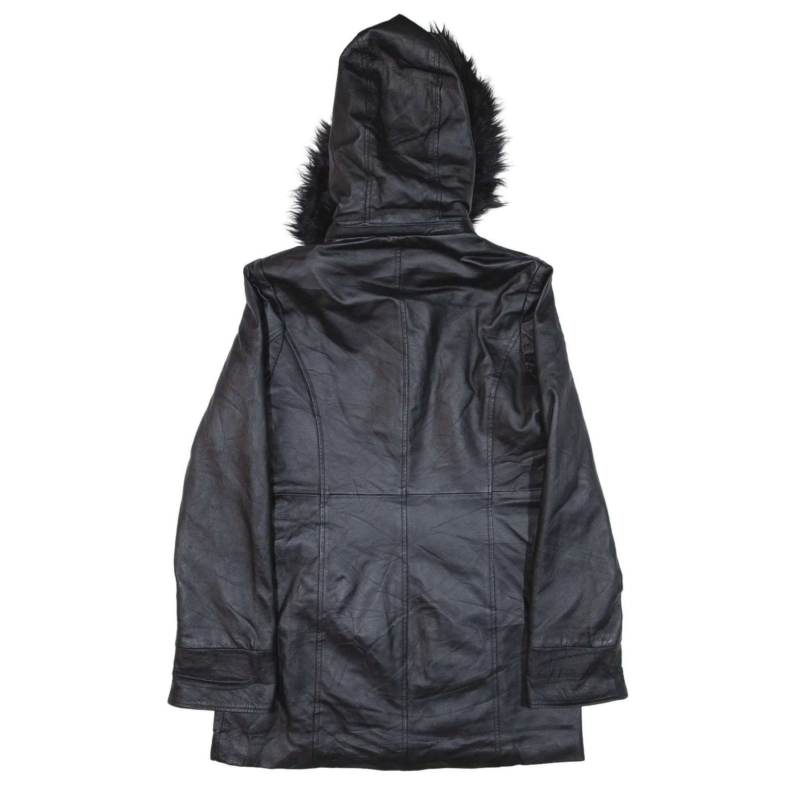 LIZ PHILLIPS Quilted Lined Overcoat Leather Coat Black Womens S
